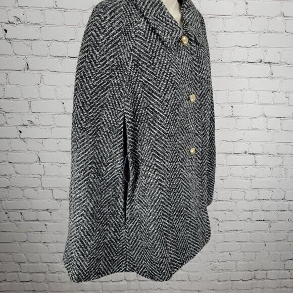 Draper James Black White Wool Blend Tweed Belted Sleeveless Cape Coat Size M/L - Picture 13 of 16